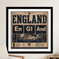 England football team poster with elemental symbols and city names.