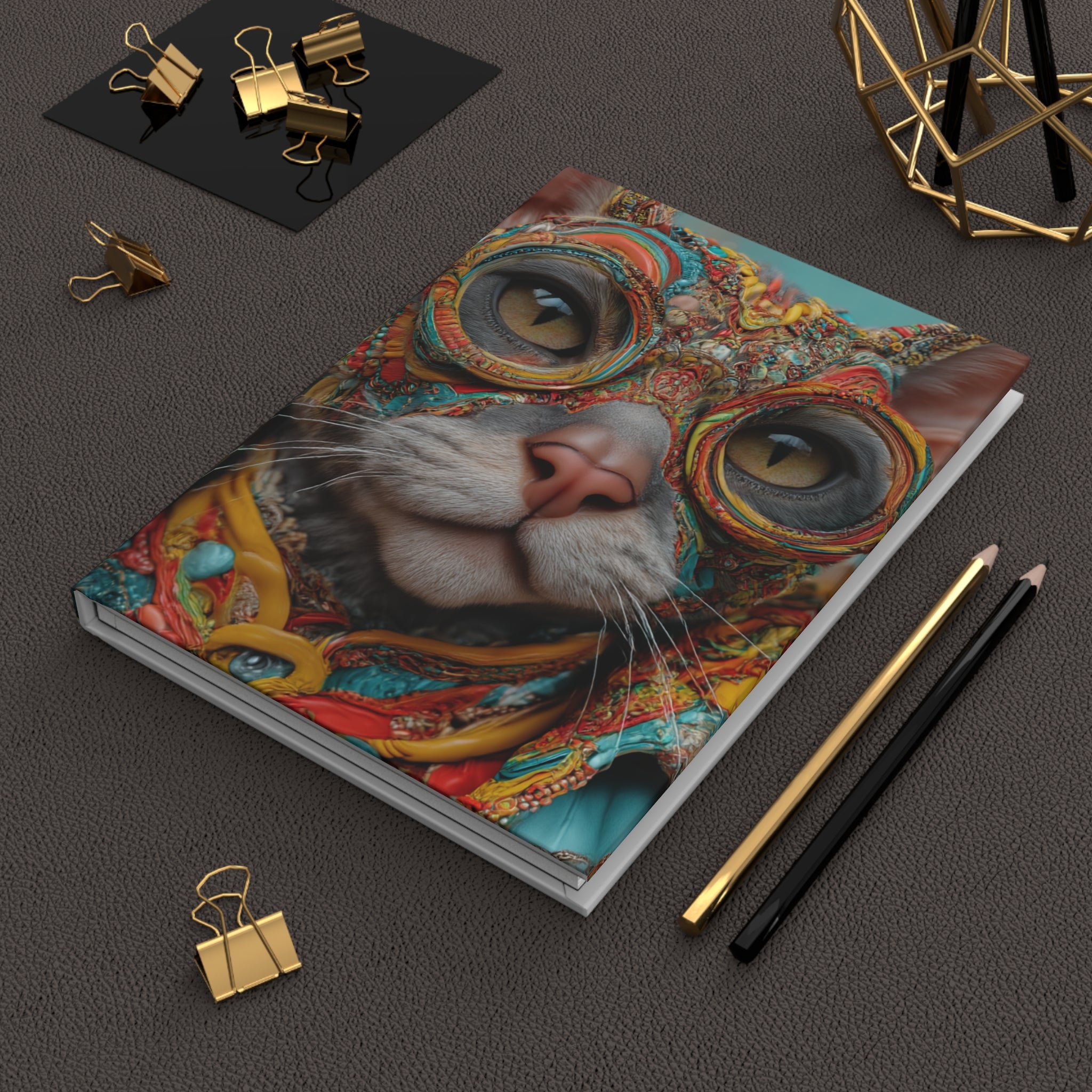 Funky Cat Hardcover Journal | 3D Embroidery Style