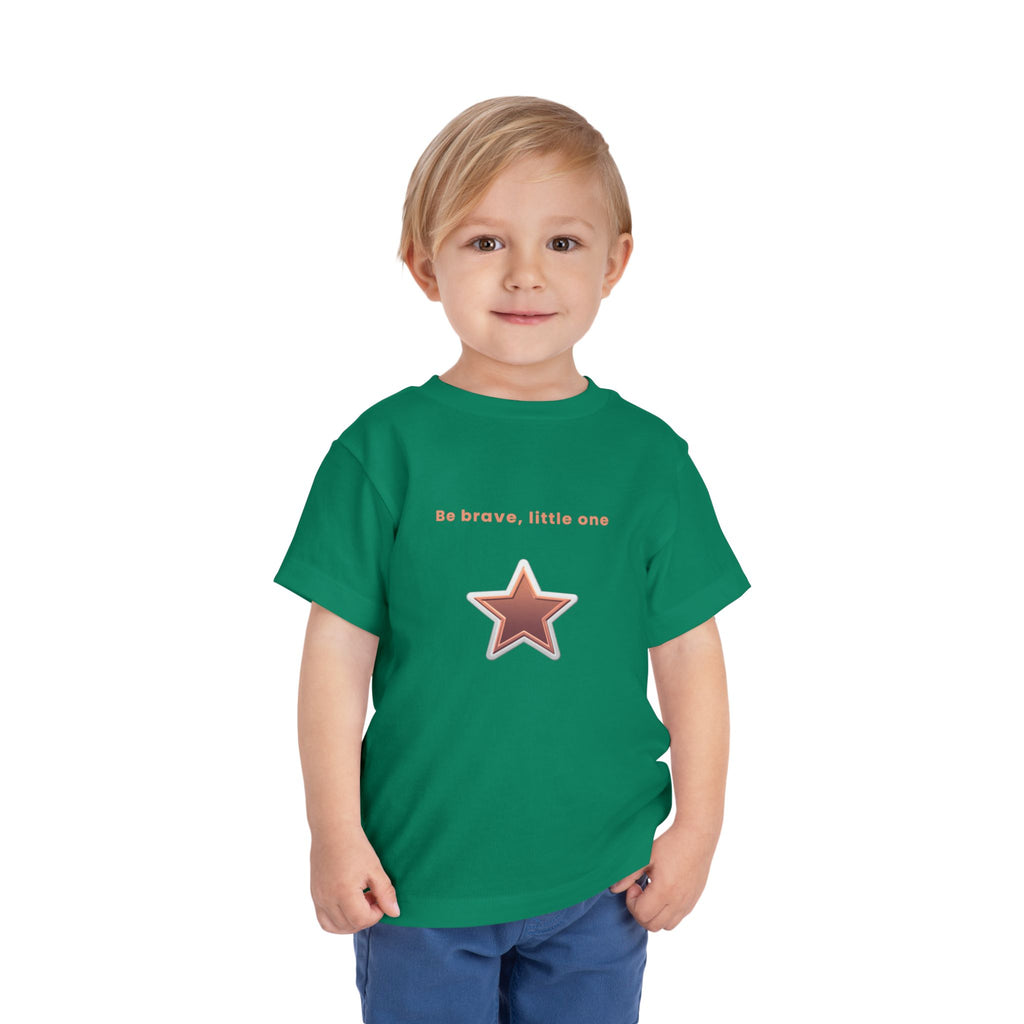 Be Brave Little One | Toddler Motivational Graphic White and Bronze Star Badge T-Shirt