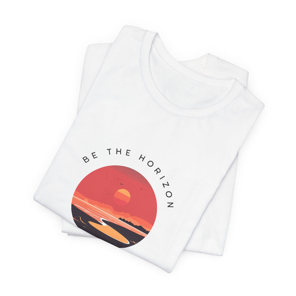 Be the horizon Line | Women's Motivational Graphic Circular Coral and Orange Sunset T-Shirt