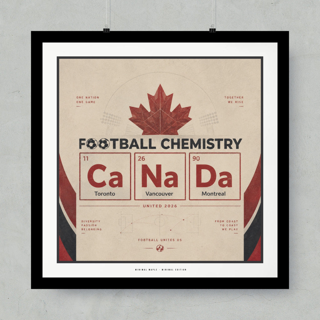 Canadian football periodic table poster with "FOOTBALL CHEMISTRY" and city names.