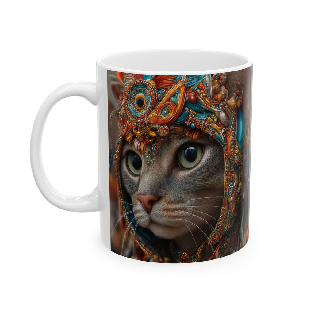 Abstract Tribal Cat Art Ceramic Mug - Colorful Boho Cat Portrait Mug motivational design