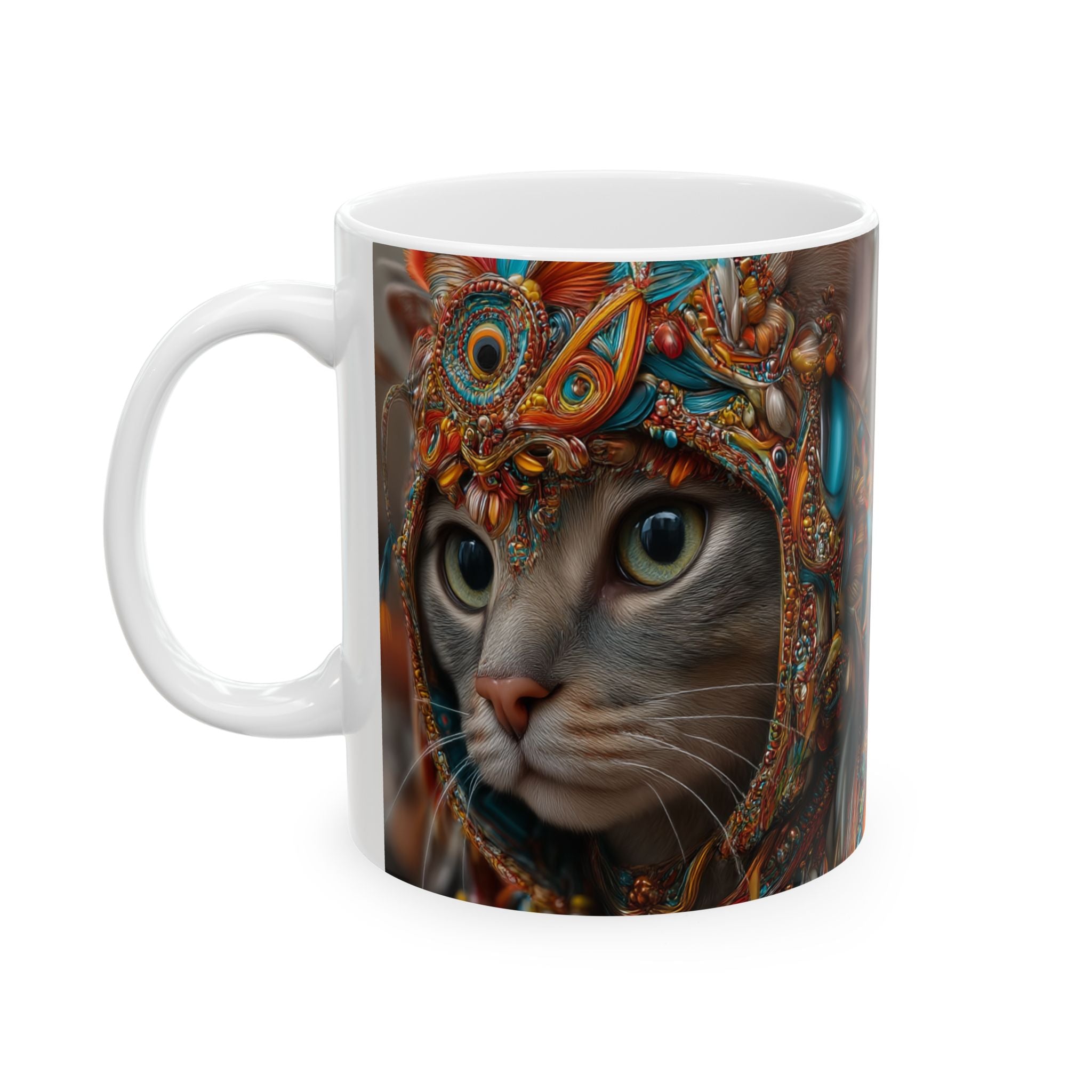 Abstract Tribal Cat Art Ceramic Mug - Colorful Boho Cat Portrait Mug motivational design