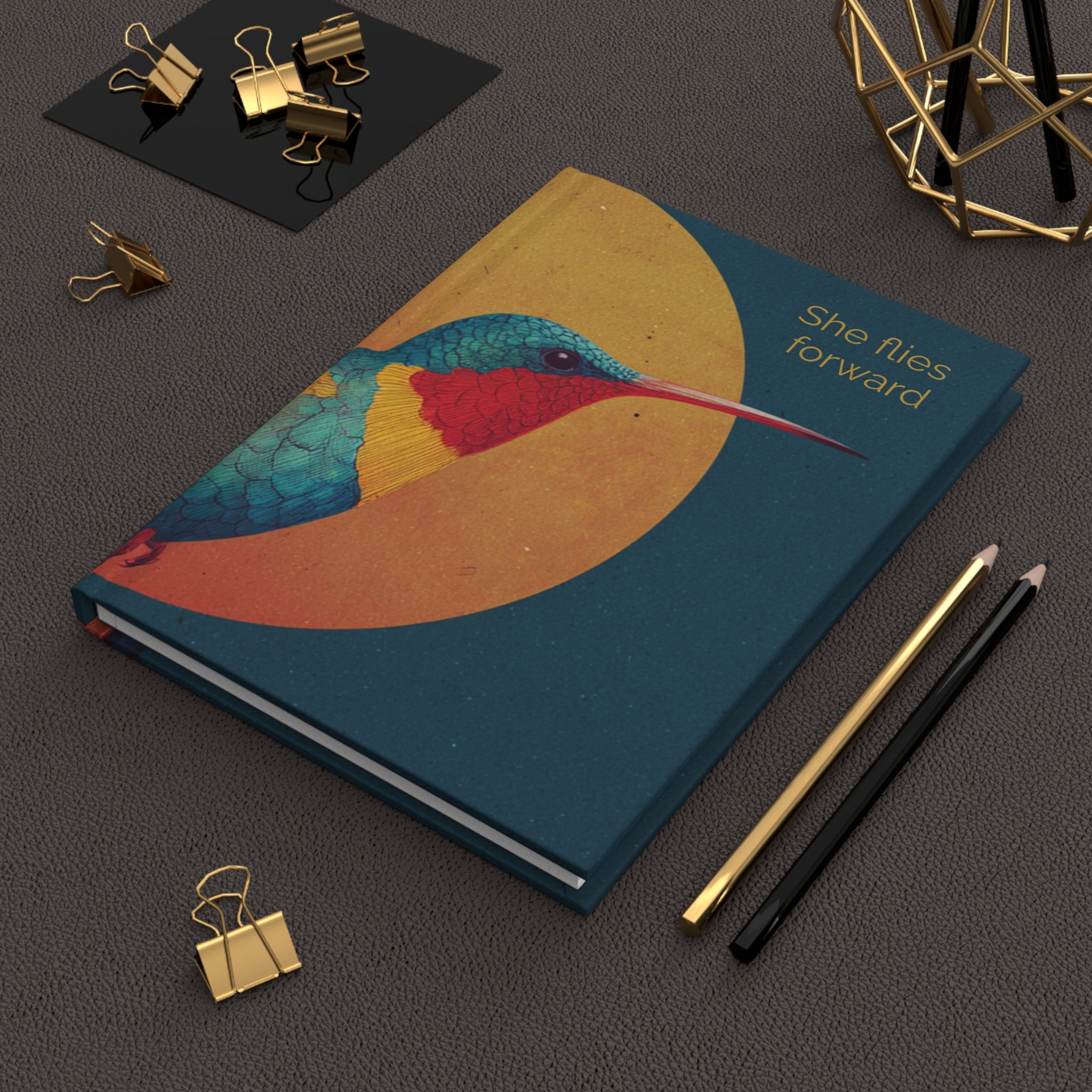 She Flies Forward Hardcover Journal — Motivational Hummingbird Notebook