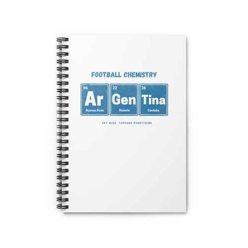 Notebook cover with "Football Chemistry" and periodic table elements representing Argentina.