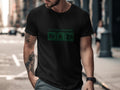 Black t-shirt with "FOOTBALL CHEMISTRY BRA ZIL" in green and white, inspired by the periodic table.