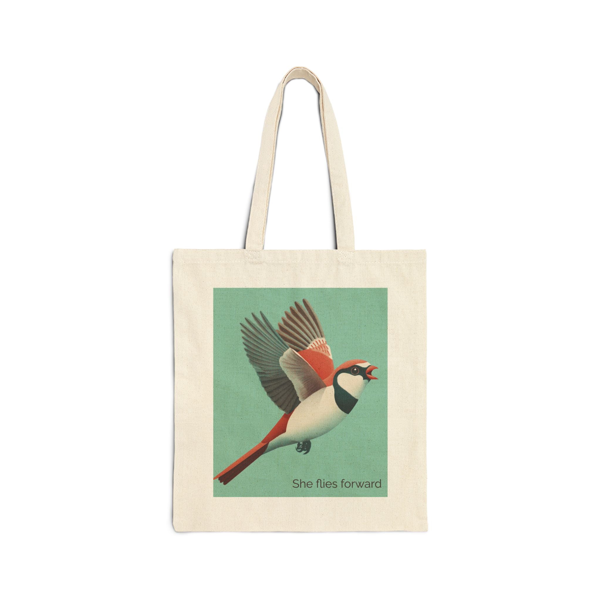 She Flies Forward Cotton Tote Bag | Motivational Graphic Green Minimal
