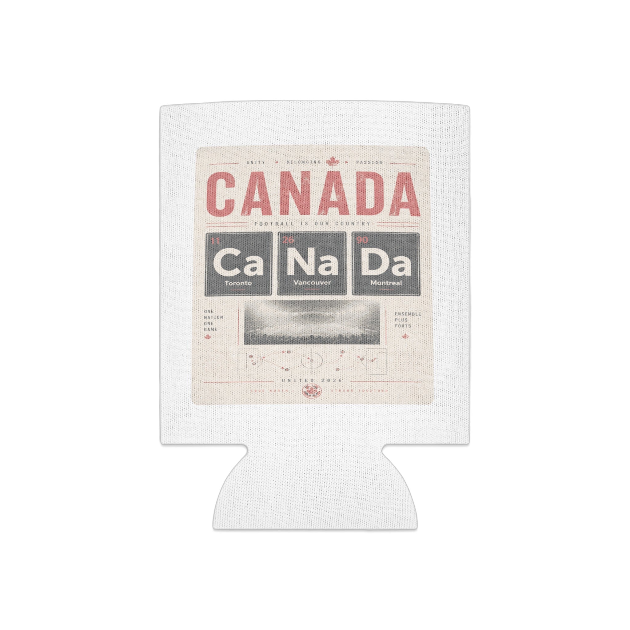 Canada football can cooler with city names and "United 2026".