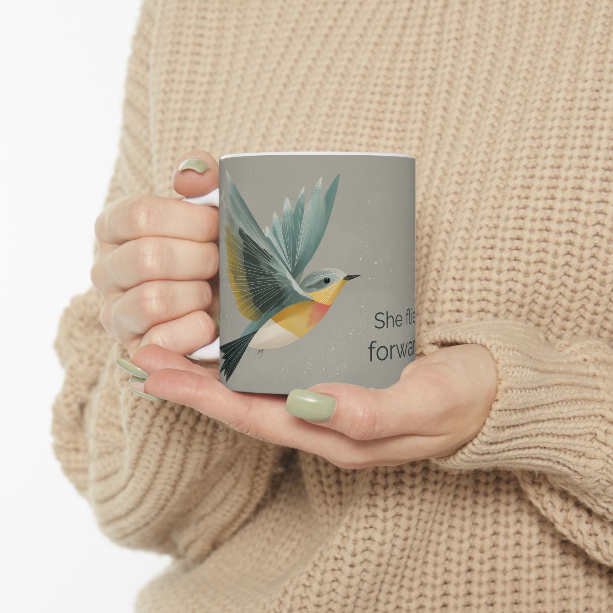 She Flies Forward Ceramic Mug | Motivational Graphic Quiet Lift