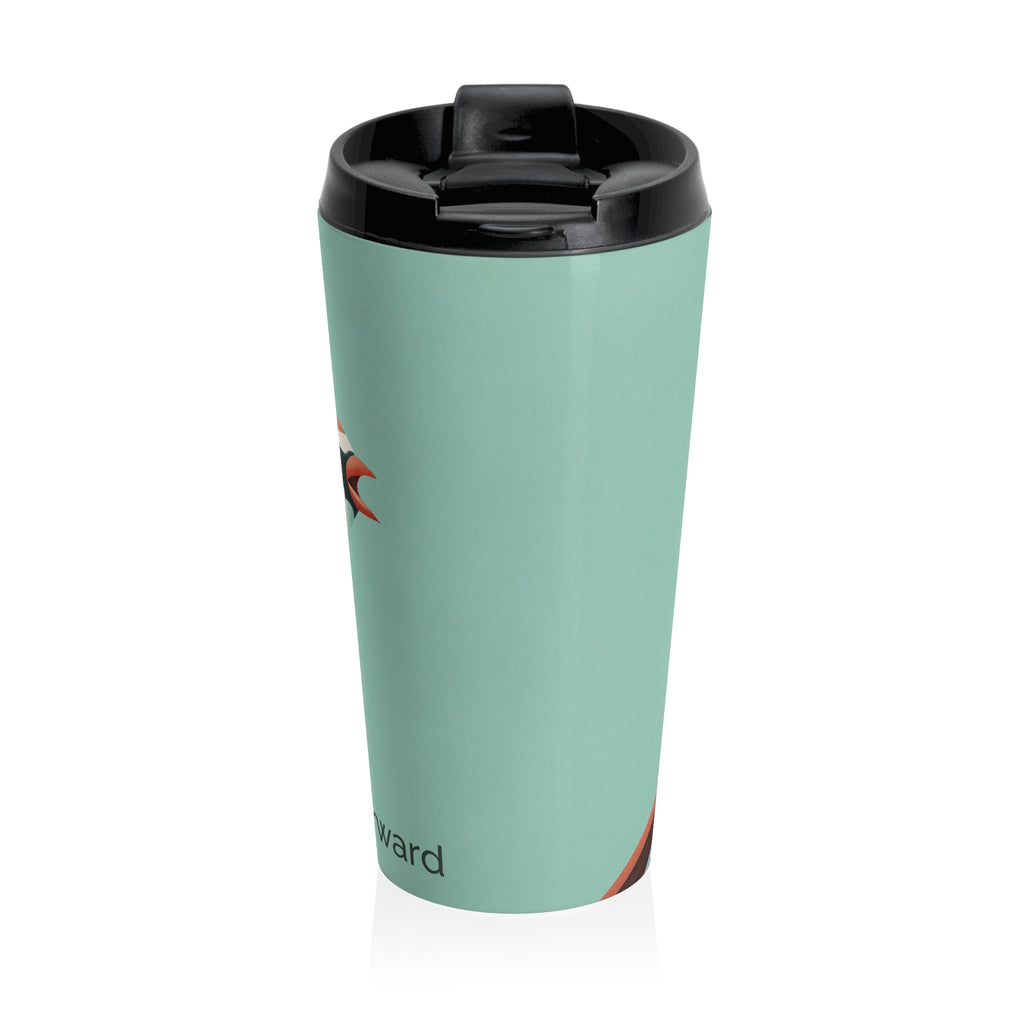 She Flies Forward Stainless Steel Travel Mug | Motivational Graphic Green Minimal