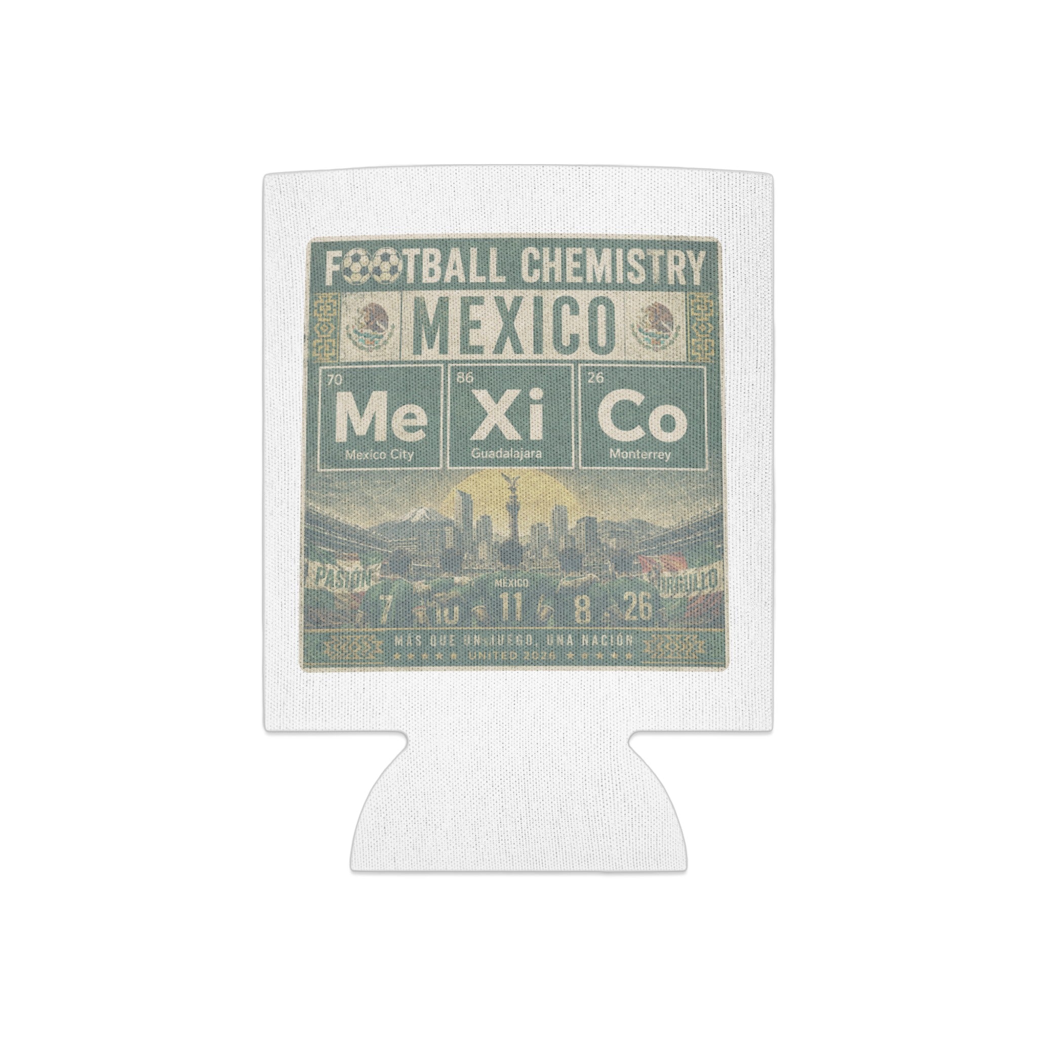 Coaster with "Mexico Football Chemistry" design and periodic table elements.