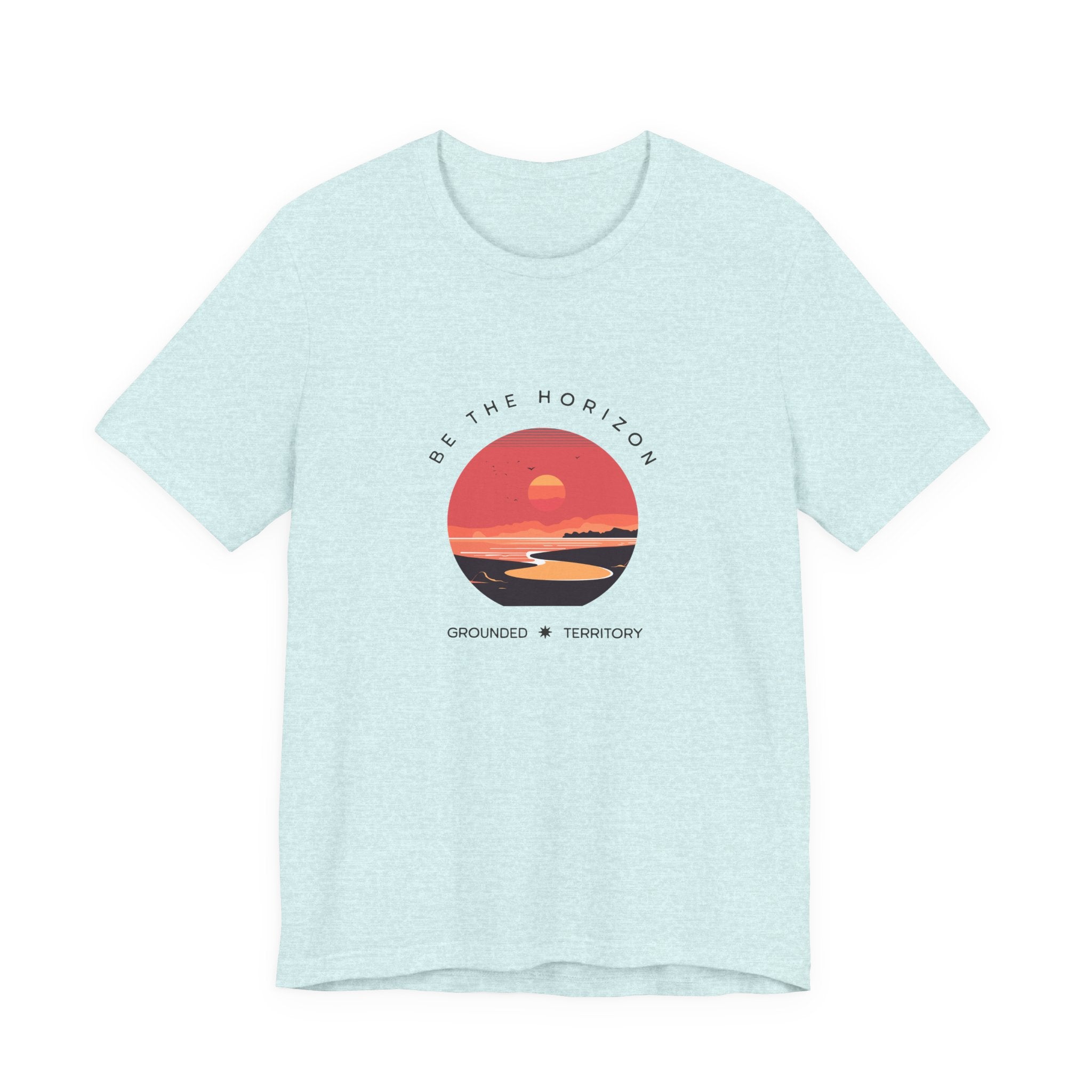Be the horizon Line | Women's Motivational Graphic Circular Coral and Orange Sunset T-Shirt
