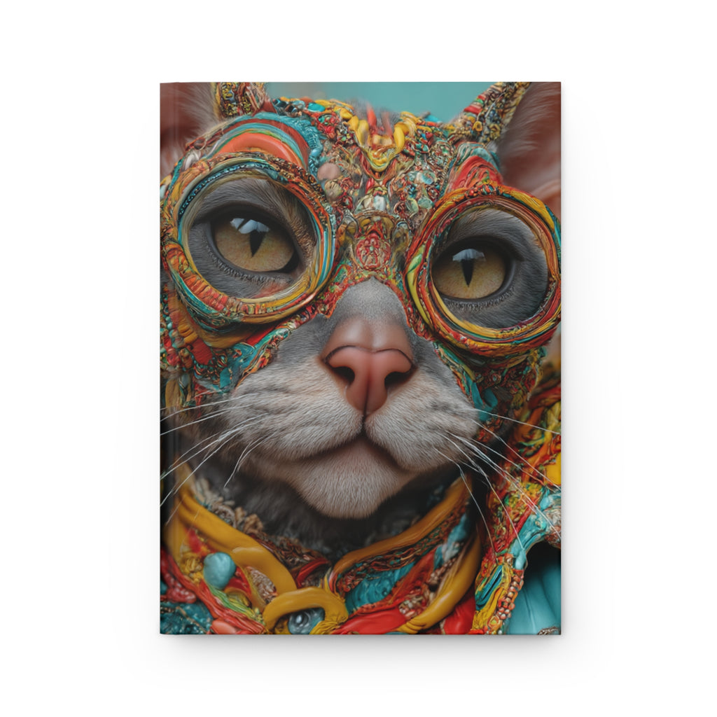Funky Cat Hardcover Journal | 3D Embroidery Style