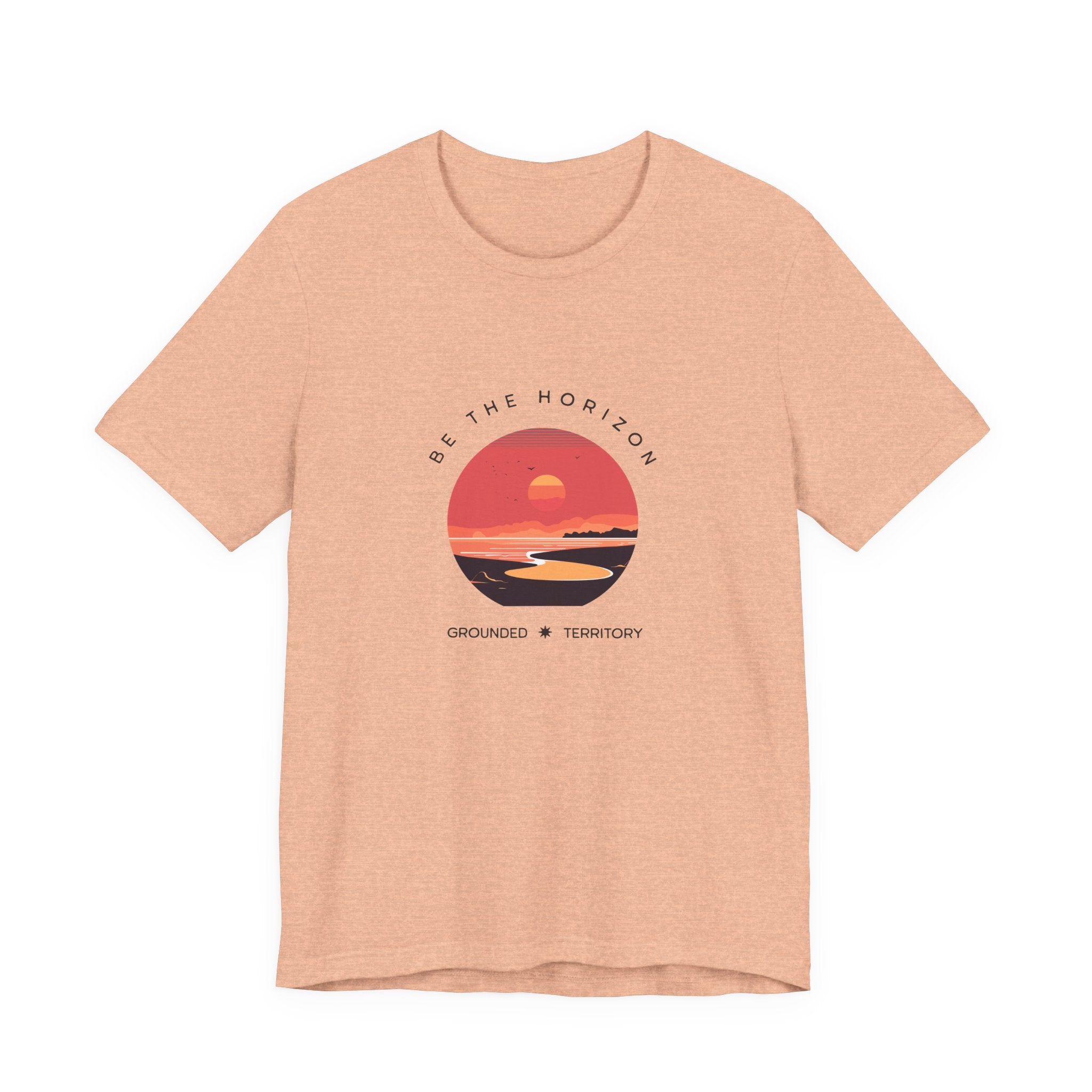 Be the horizon Line | Women's Motivational Graphic Circular Coral and Orange Sunset T-Shirt