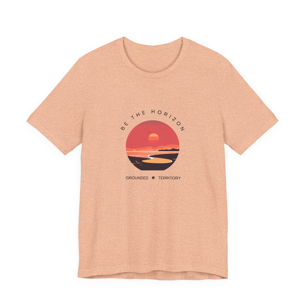 Be the horizon Line | Women's Motivational Graphic Circular Coral and Orange Sunset T-Shirt