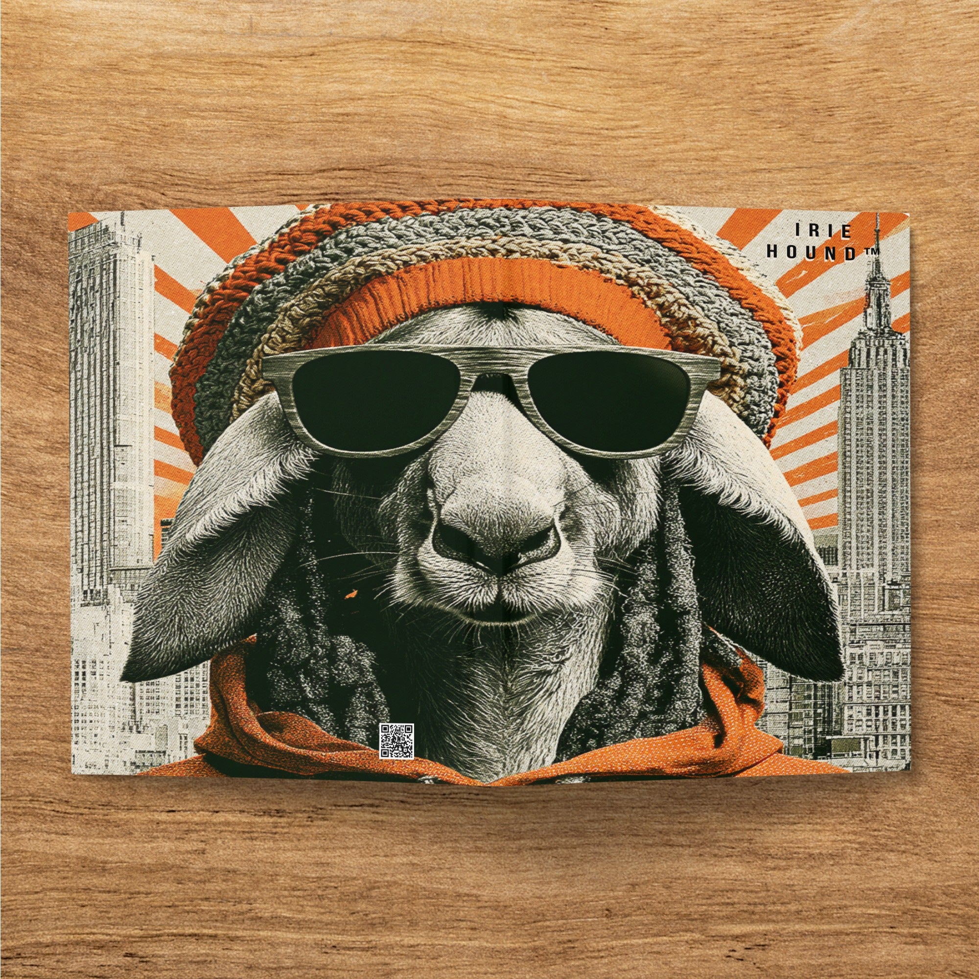 Kangaroo wearing sunglasses and a beanie, with city skyline background.
