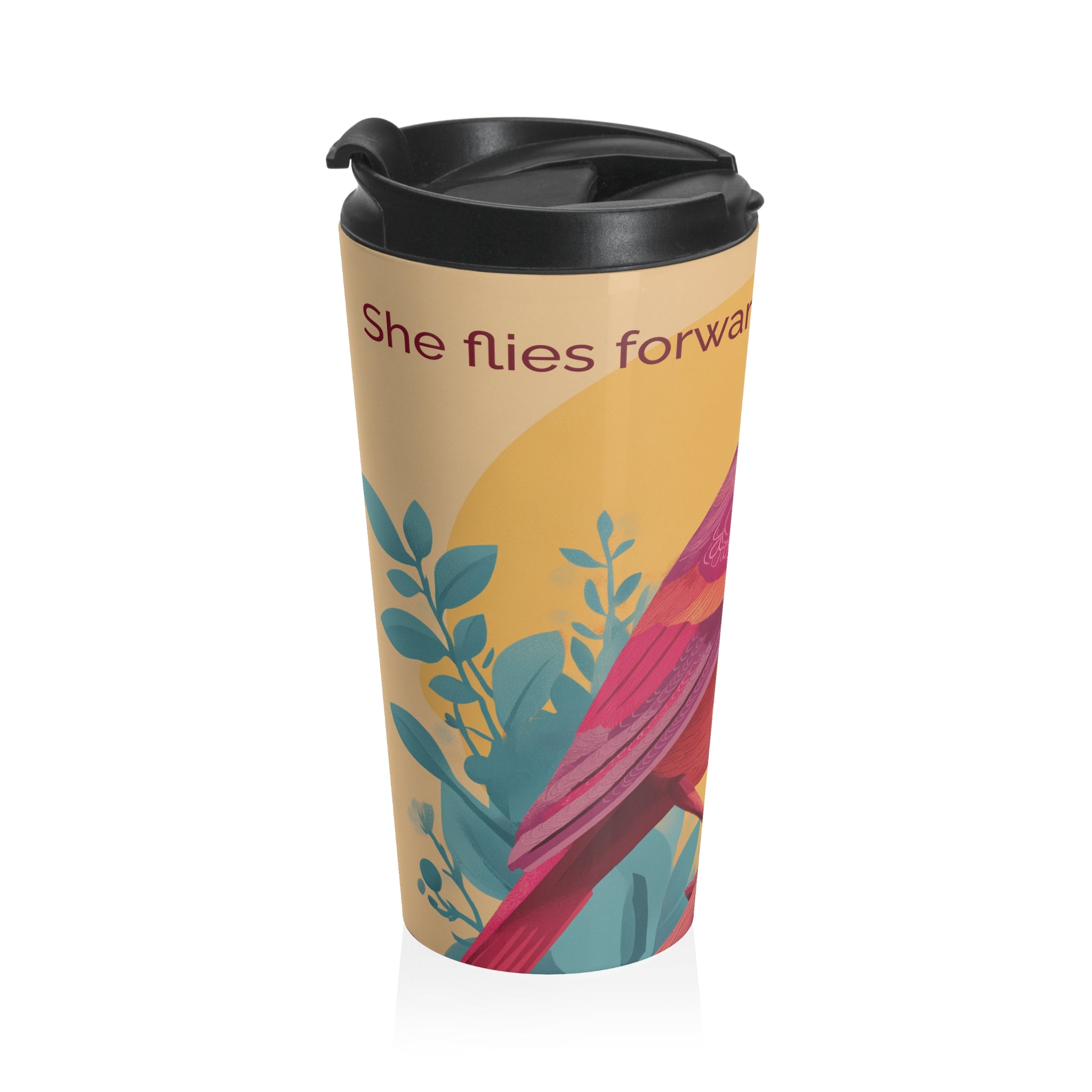She Flies Forward Stainless Steel Travel Mug | Motivational Graphic Soft Ascent