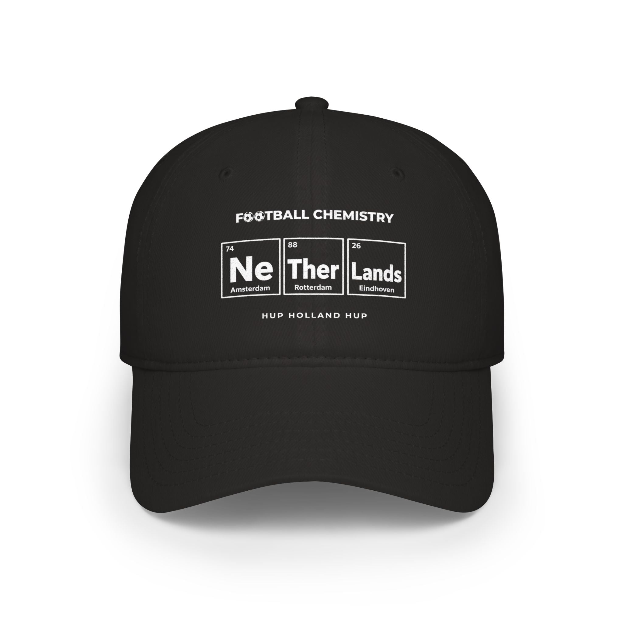 Black baseball cap with "FOOTBALL CHEMISTRY" and periodic table elements.