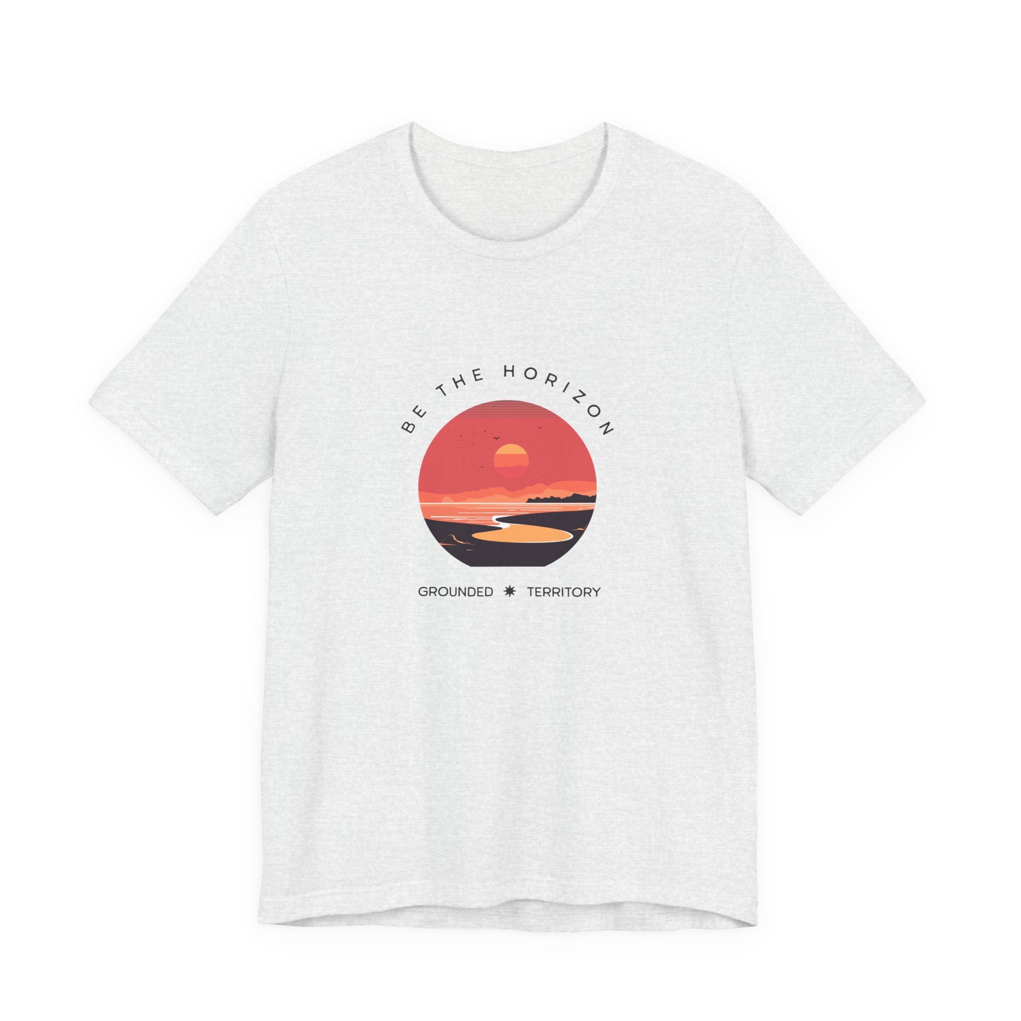Be the horizon Line | Women's Motivational Graphic Circular Coral and Orange Sunset T-Shirt
