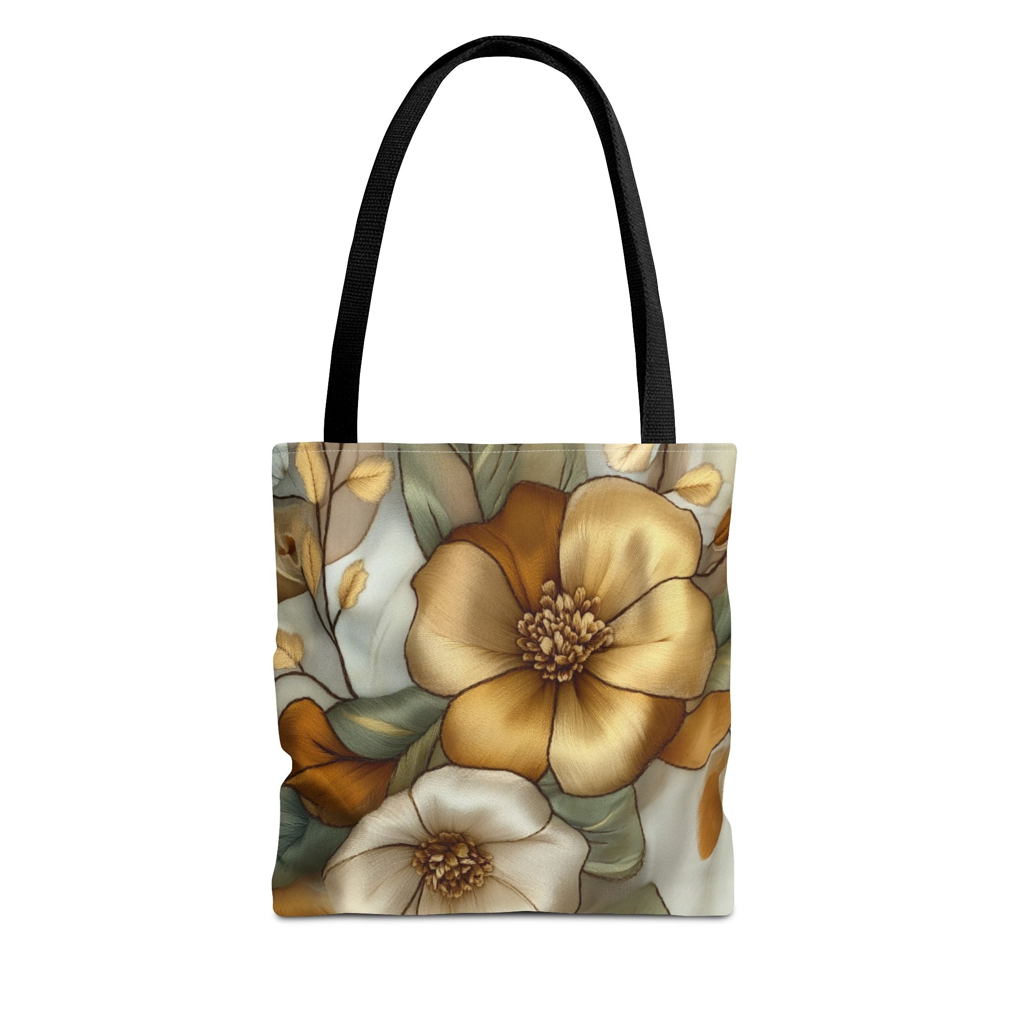Golden Bloom Tote Bag - 3D Embroidery-Style Botanical Tote Bag motivational design