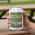 Can cooler with "Australia Football Chemistry" text and graphics.