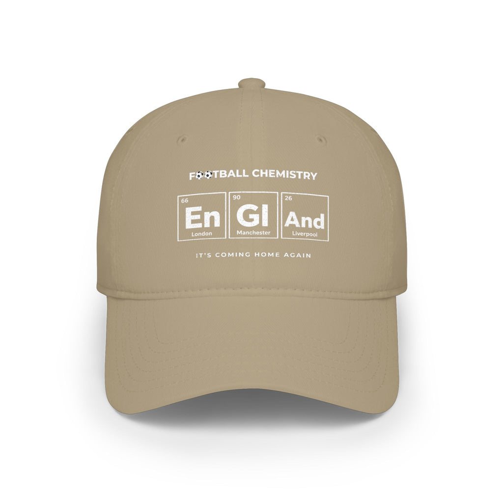 Tan baseball cap with "Football Chemistry" and "En GI And" text.