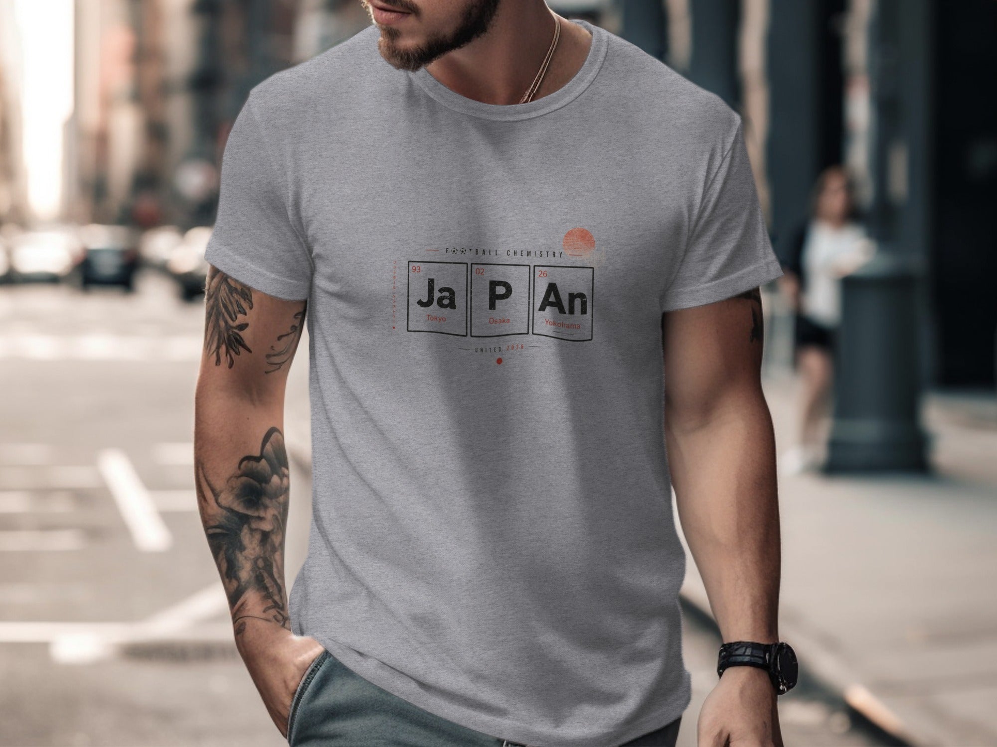 Grey t-shirt with "TWO DOLLS CHEMISTRY" and "JAPAN TOKYO OSAKA KYOTO" graphic.