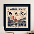 Periodic table graphic with football teams from Paris, Marseille, and Lyon.