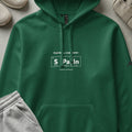Dark green hoodie with "FOOTBALL CHEMISTRY" and "SPAIN" in periodic table style.