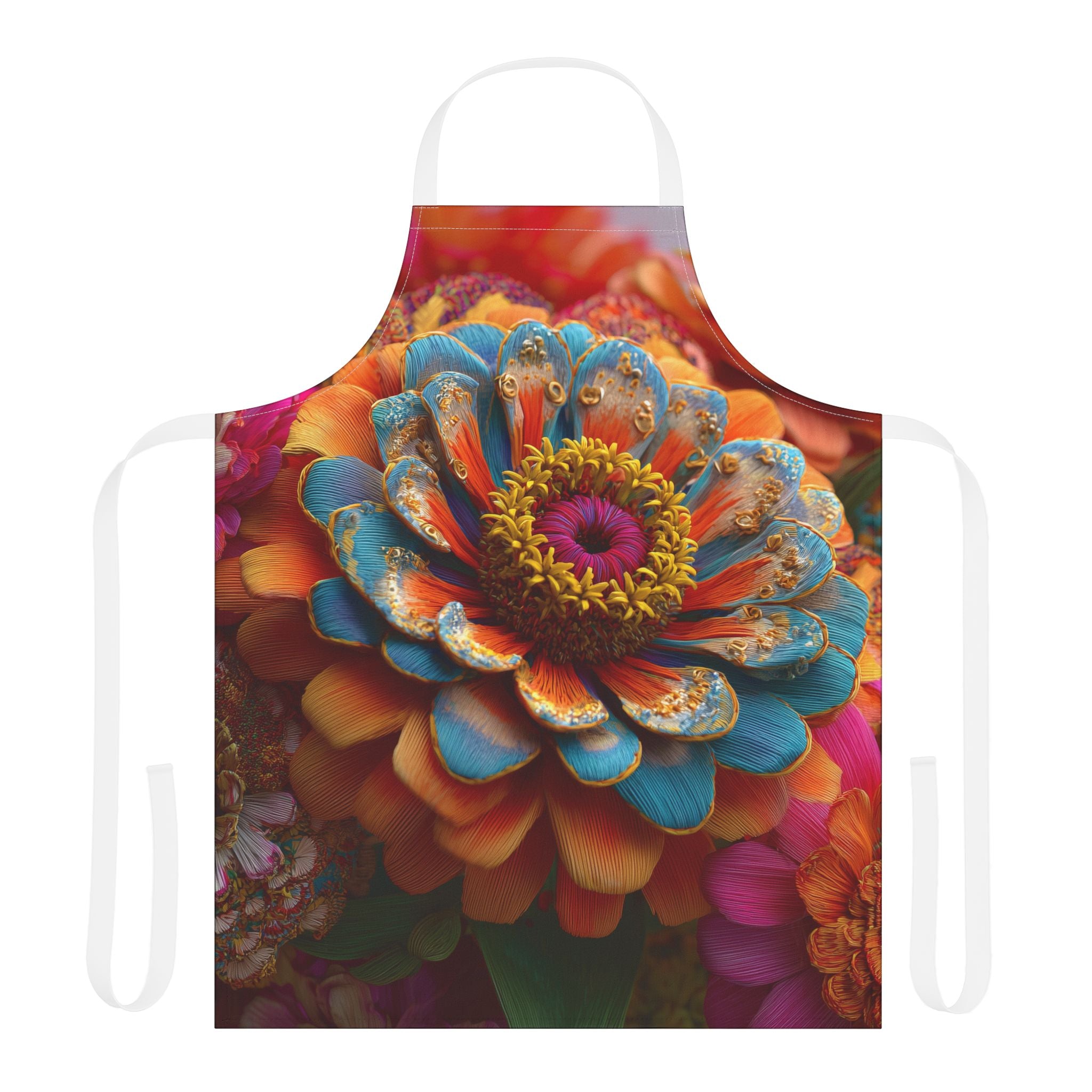 Zinnia Burst Apron - 3D Embroidery-Style Botanical Apron motivational design