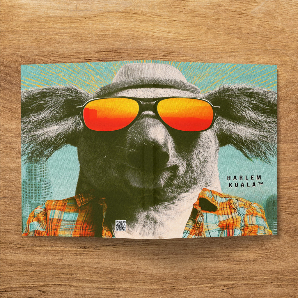 Koala wearing sunglasses and plaid shirt, "Harlem Koala" text.