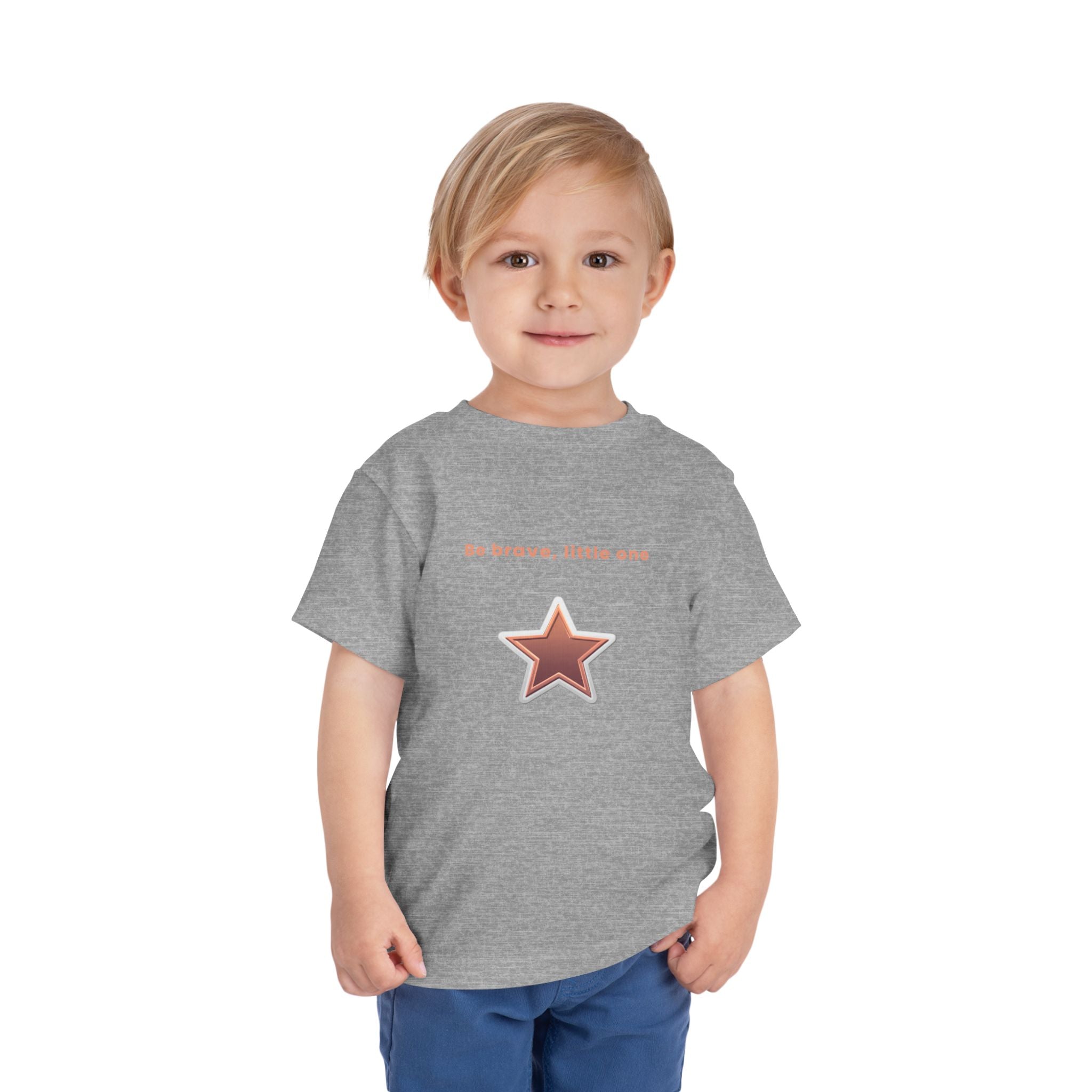 Be Brave Little One | Toddler Motivational Graphic White and Bronze Star Badge T-Shirt