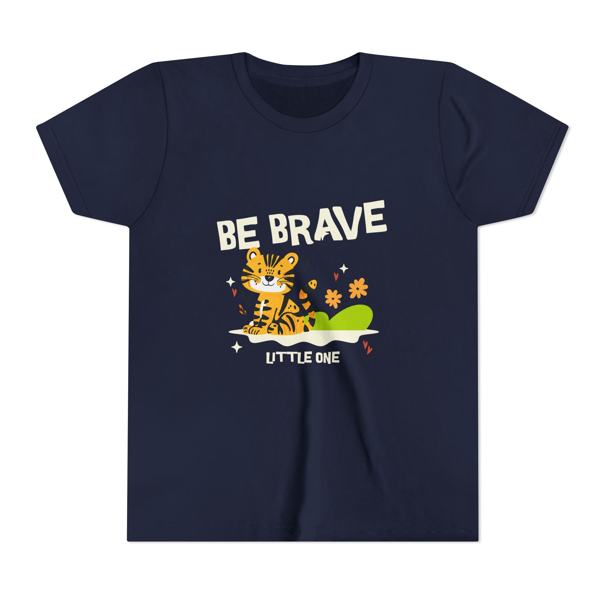 Be Brave Little One | Kids Motivational Graphic Tiger Floral Garden T-Shirt
