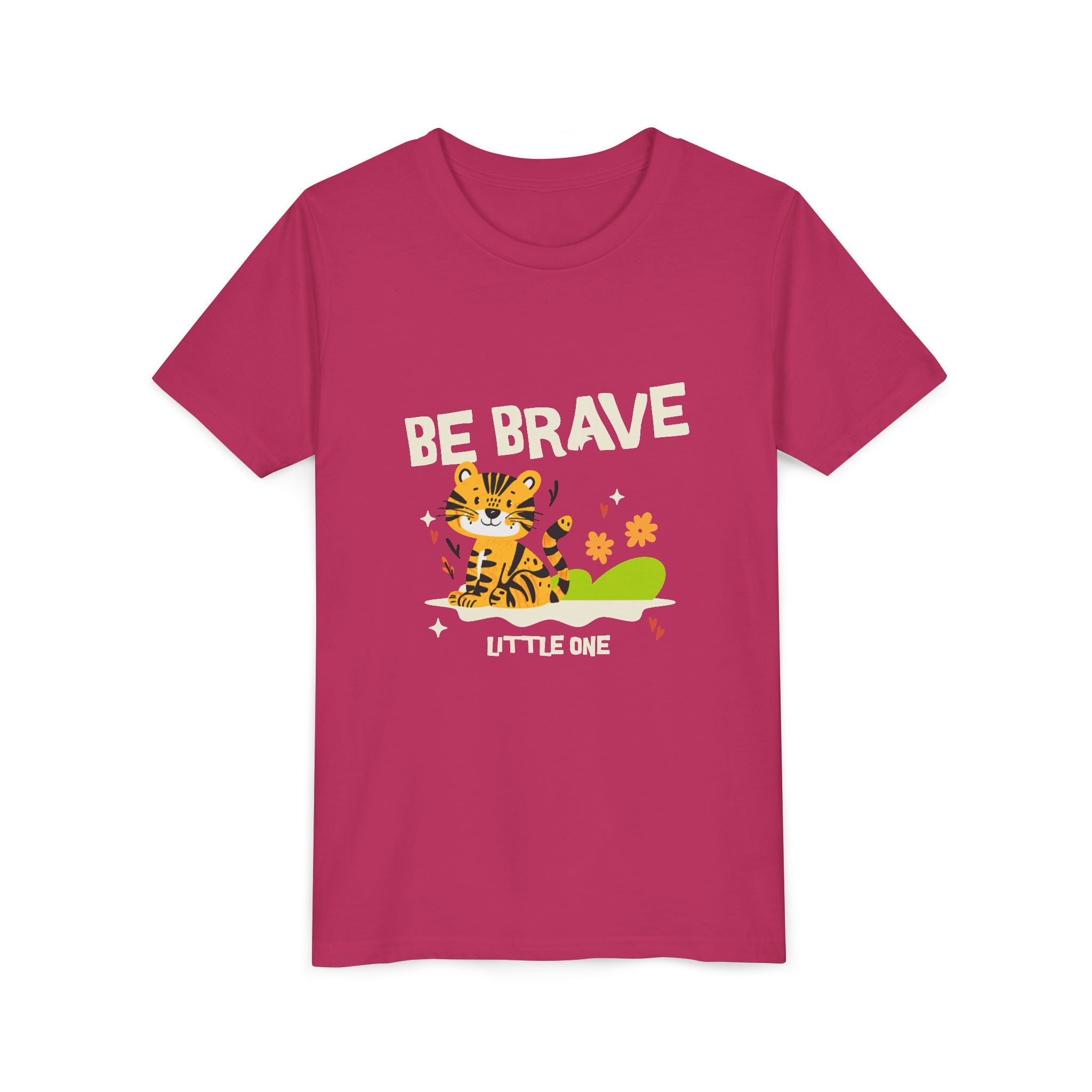 Be Brave Little One | Kids Motivational Graphic Tiger Floral Garden T-Shirt
