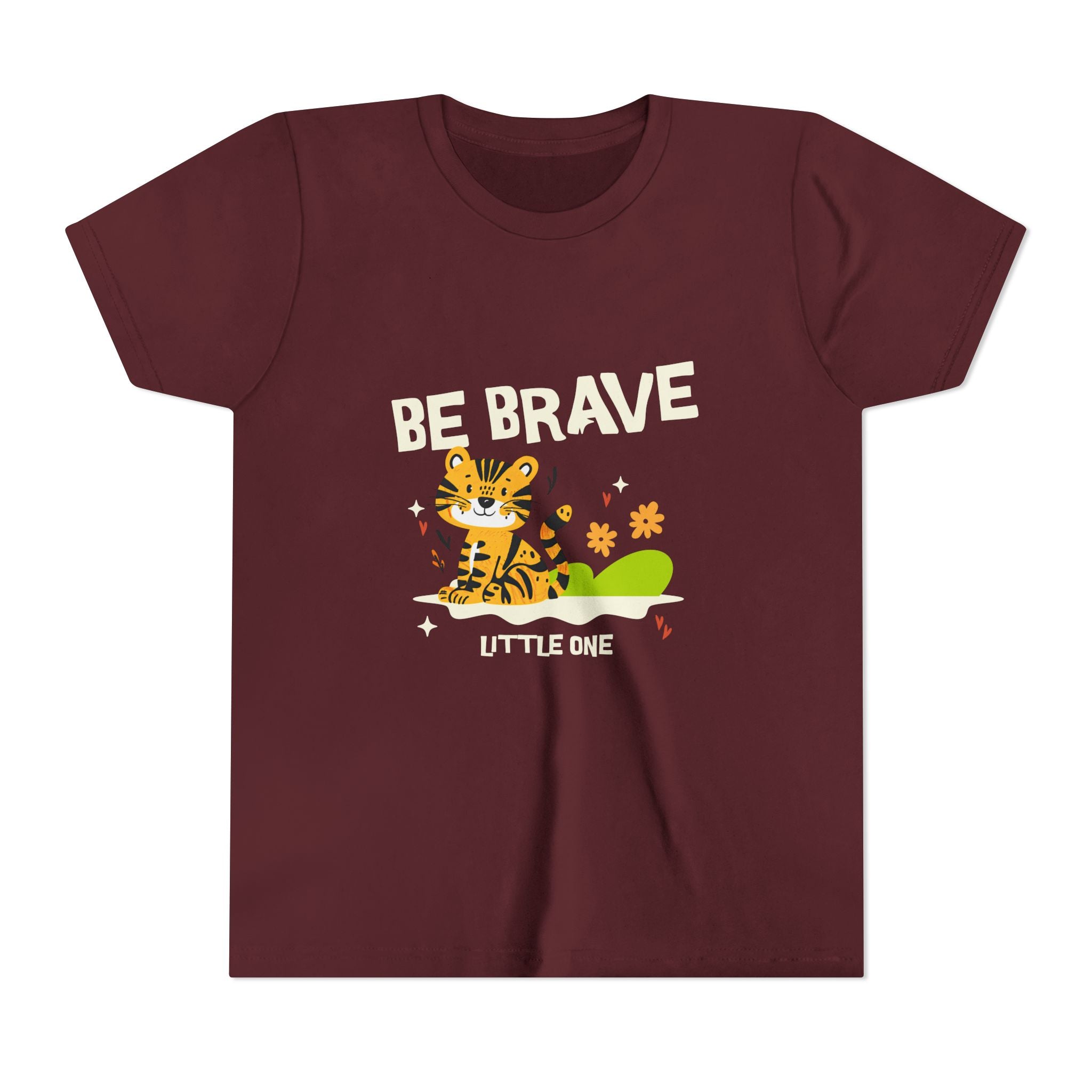 Be Brave Little One | Kids Motivational Graphic Tiger Floral Garden T-Shirt
