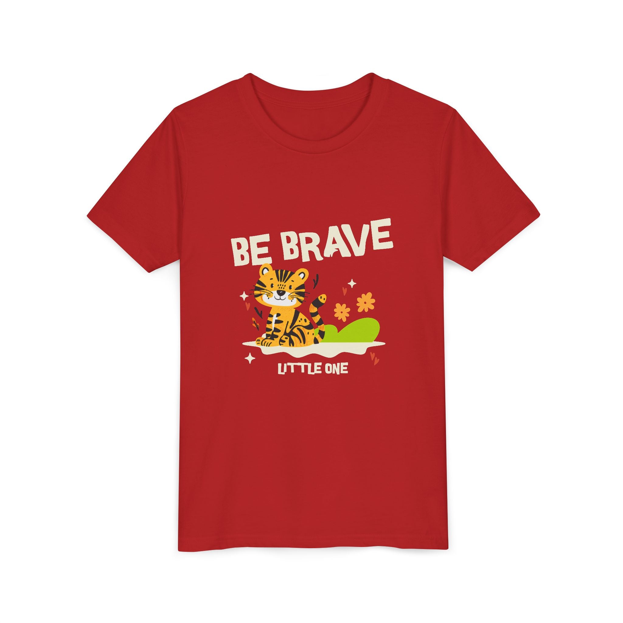 Be Brave Little One | Kids Motivational Graphic Tiger Floral Garden T-Shirt