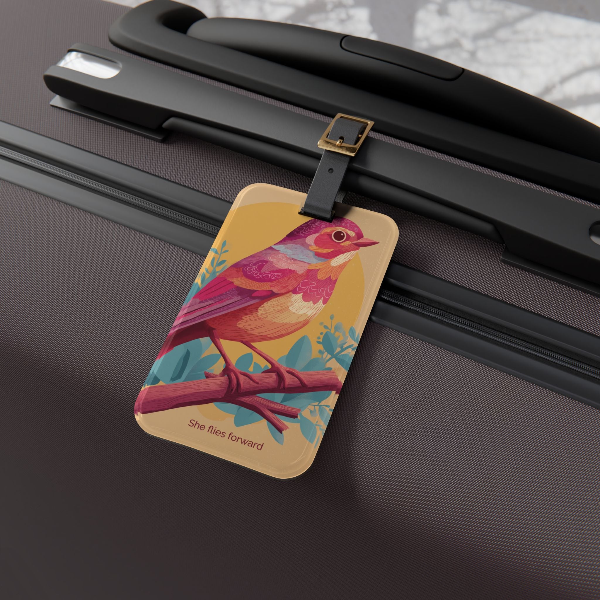 She Flies Forward Luggage Tag | Motivational Graphic Soft Ascent
