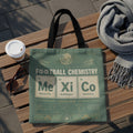 Tote bag with "Football Chemistry" text and Mexican cities: Mexico City, Guadalajara, Monterrey.
