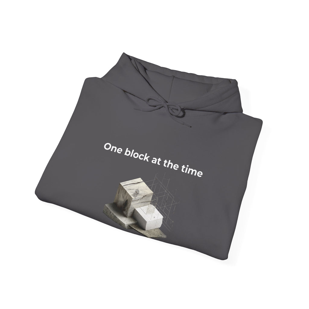 One Block at a Time | Men's Motivational Graphic Builder Hoodie