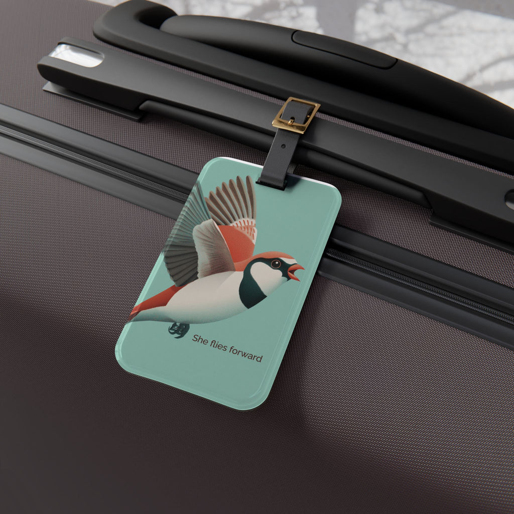 She Flies Forward Luggage Tag | Motivational Graphic Green Minimal