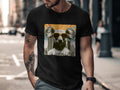 Black t-shirt with graphic of a koala wearing sunglasses and a sunburst.