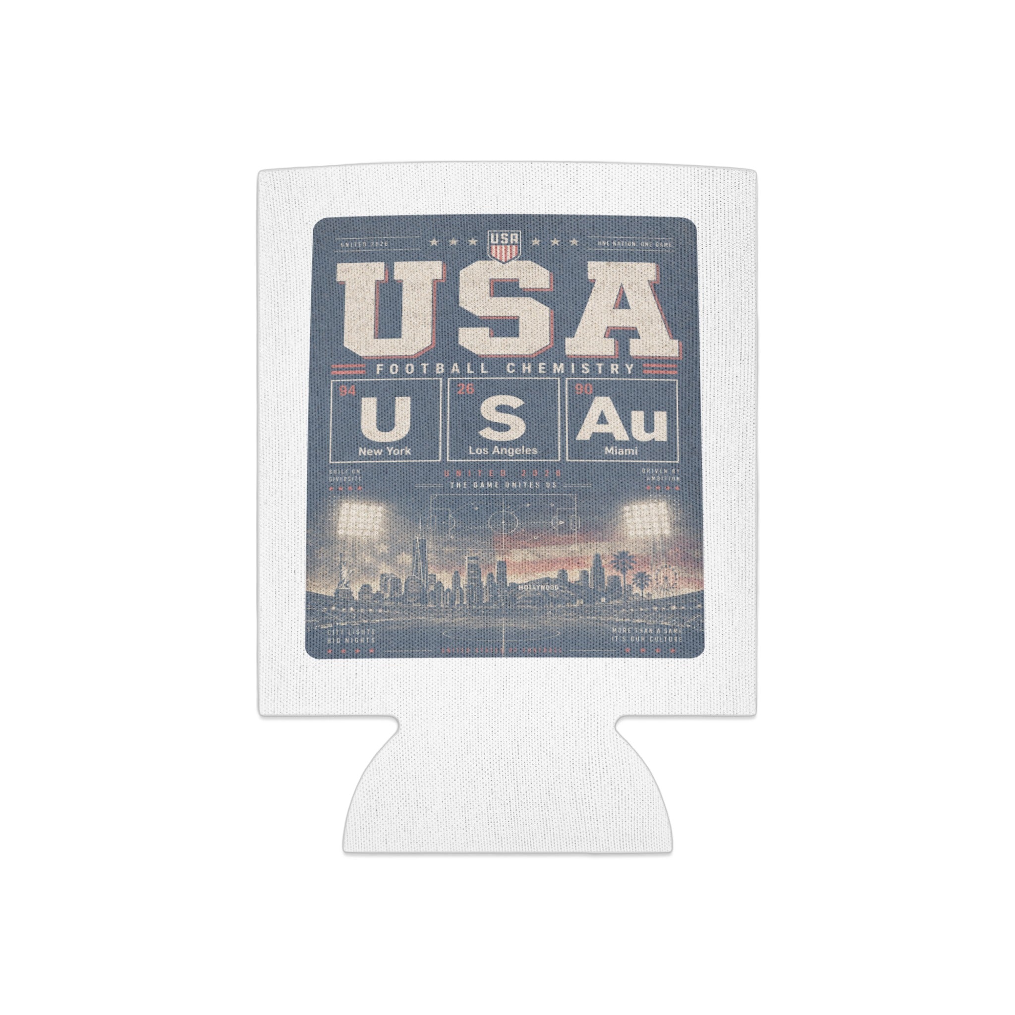 USA Football Chemistry design with cities: New York, Los Angeles, Miami.
