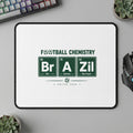 "Football Chemistry" design with "Brazil" in periodic table style, featuring cities.