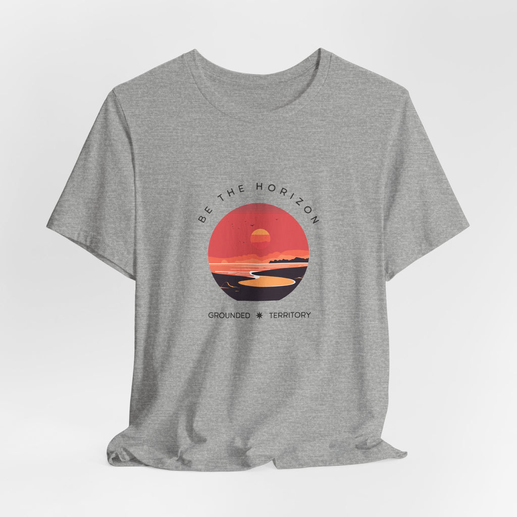Be the horizon Line | Women's Motivational Graphic Circular Coral and Orange Sunset T-Shirt