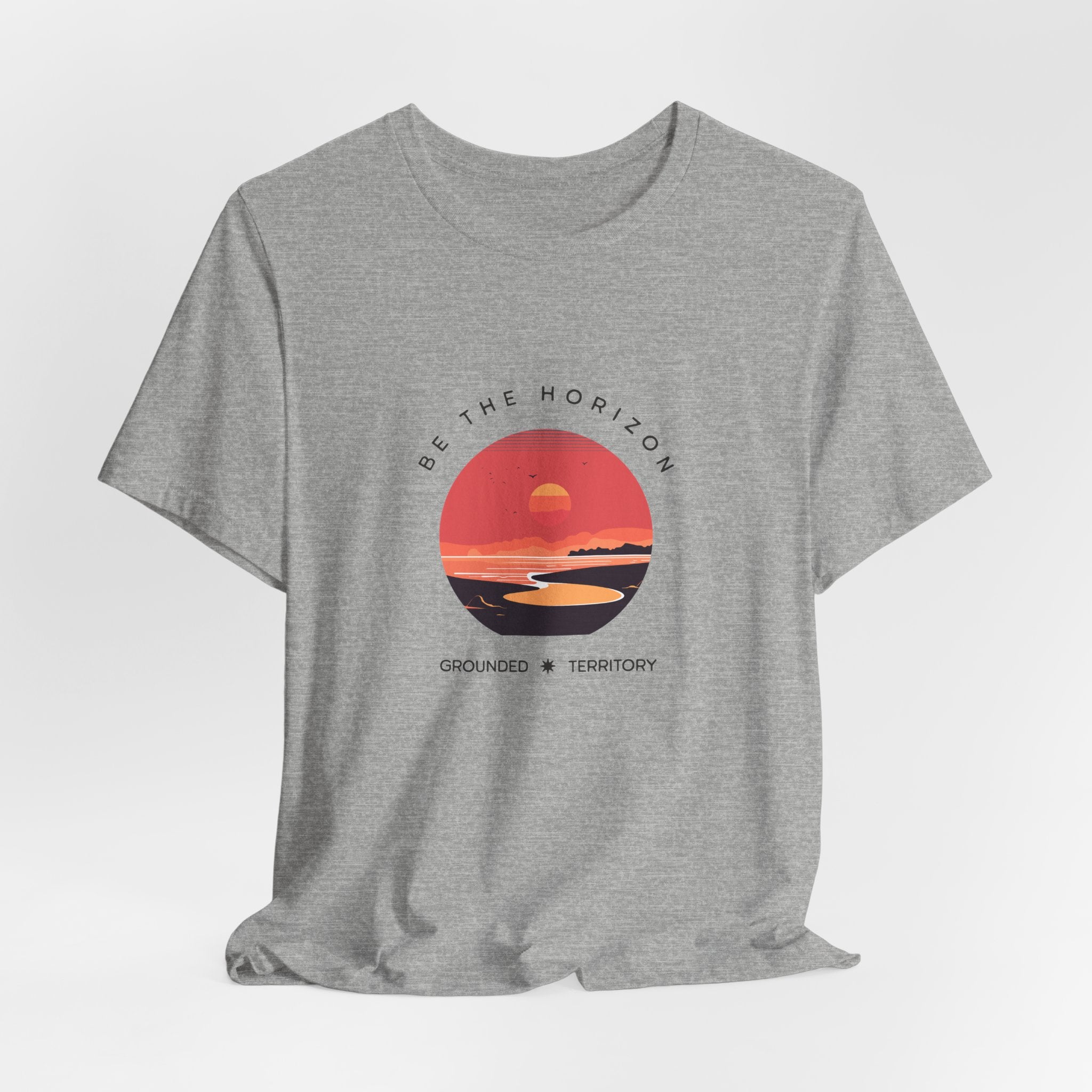 Be the horizon Line | Women's Motivational Graphic Circular Coral and Orange Sunset T-Shirt