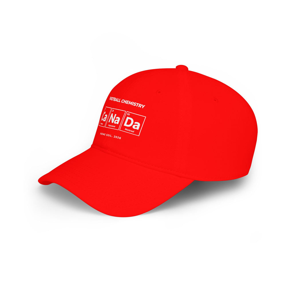 Red baseball cap with "Na Na Da" in Periodic Table style and "HOME SOIL 2026".