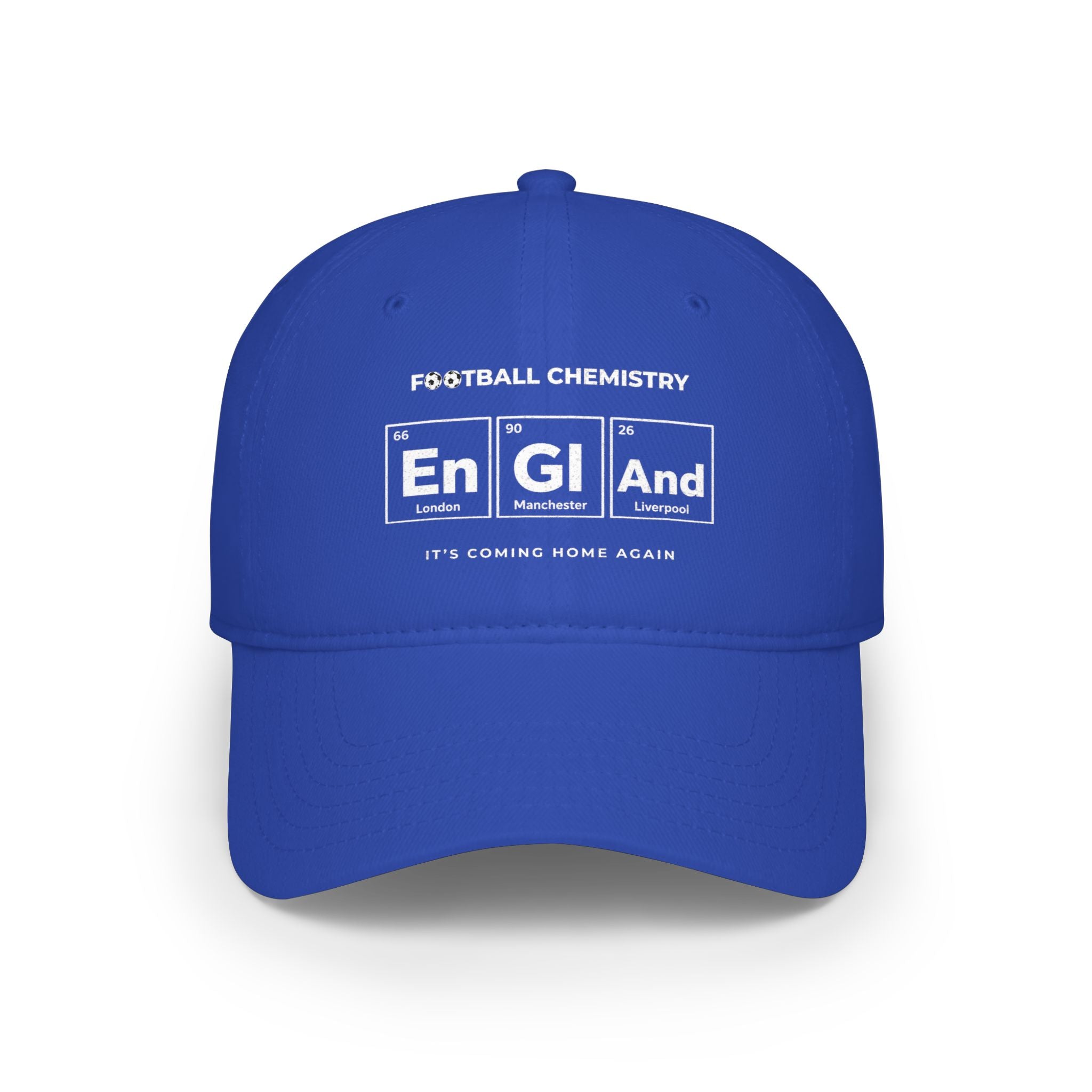 Blue baseball cap with "Football Chemistry" and periodic table elements.