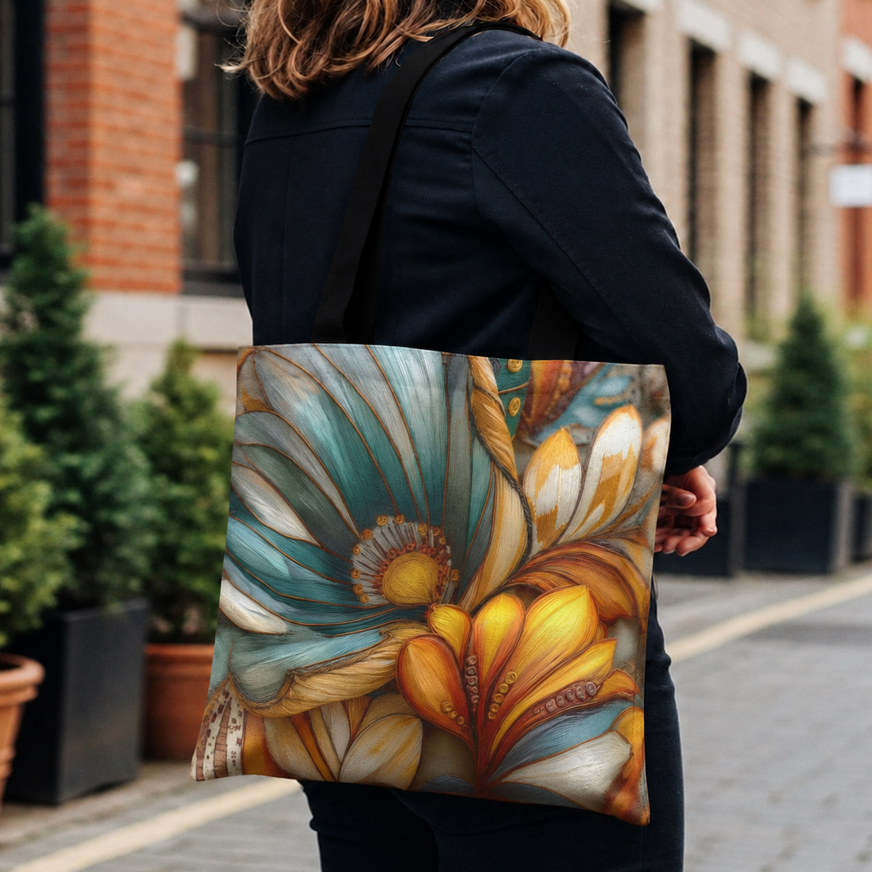 Sculpted Bloom Cotton Tote Bag | 3D Embroidery style Botanical