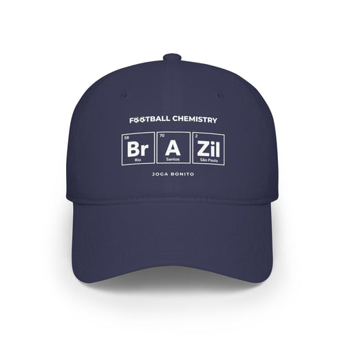 Navy baseball cap with "Football Chemistry" and Brazil elements.