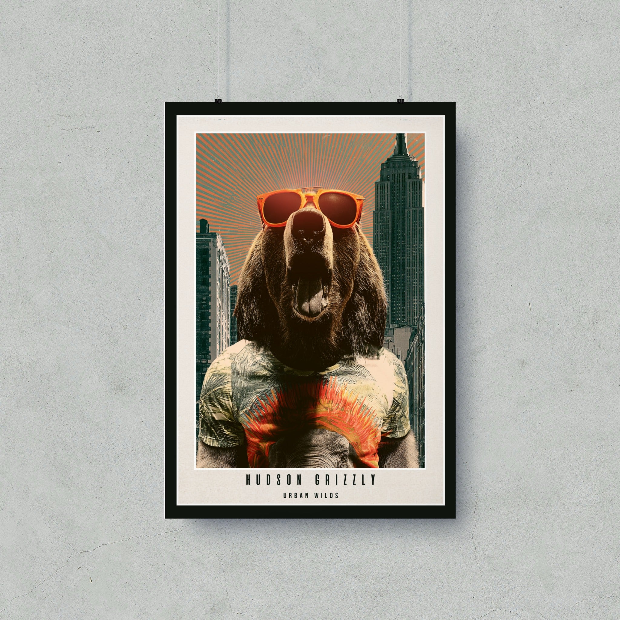 Hudson Grizzly Urban Wilds poster with a bear in sunglasses.